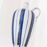 Blue Ceramic Vase by Friedel for PGH Bürgel, Mid-Century Keramik, 1960s, Hand-Painted Stripes