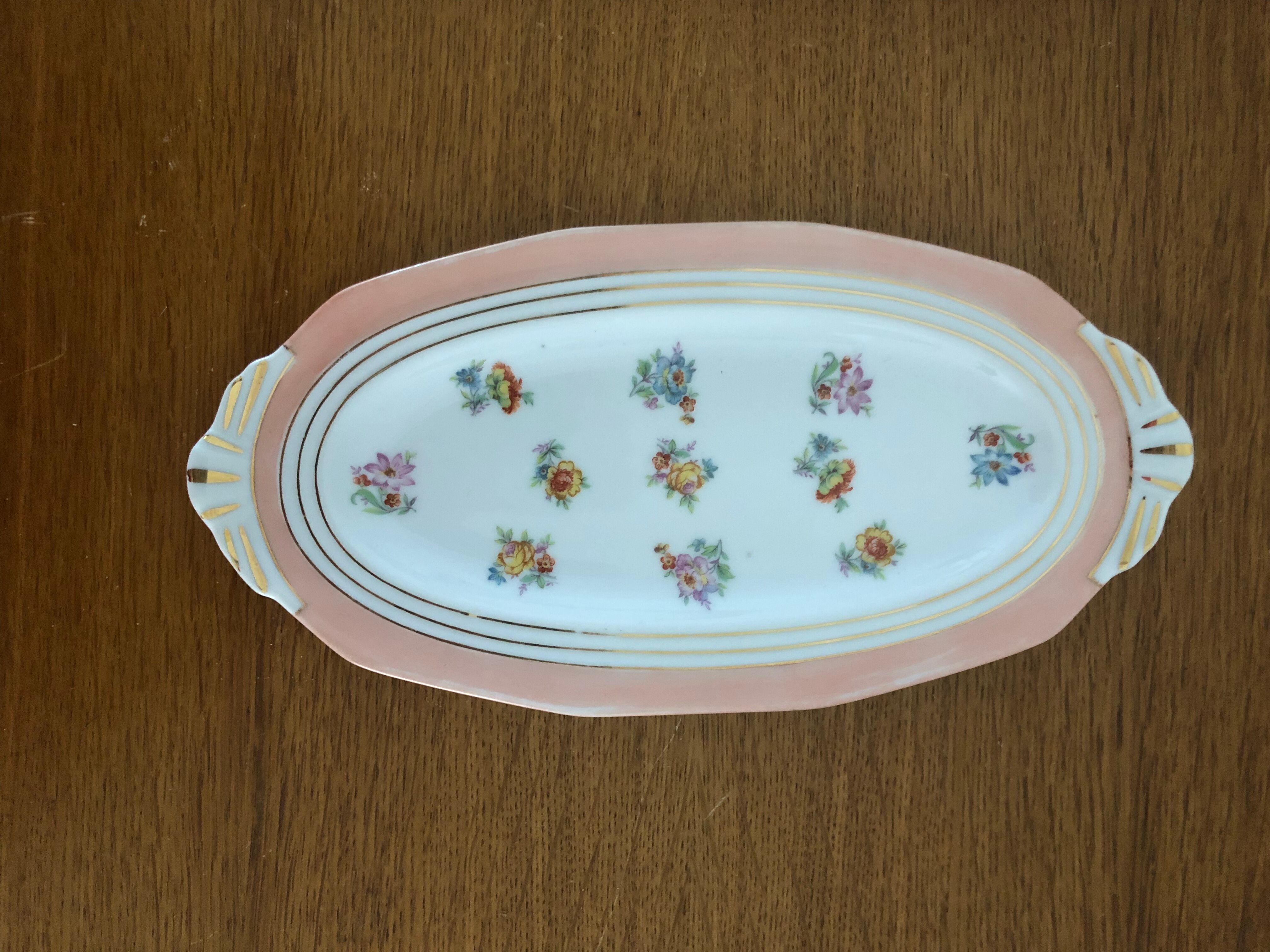7 dishes Vintage Limoges porcelain pink and gold floral motifs