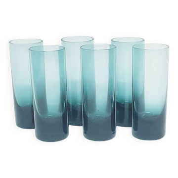 Large smoked teal blue liqueur glasses