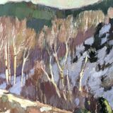 1952 Mid-Century Modern Swedish "Alp Trees" Vintage Winter Landscape Oil Painting, Framed