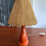Vintage ceramic and raffia lamp