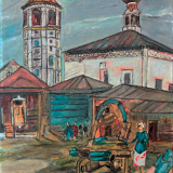 "A village to the east" oil on panel 1975