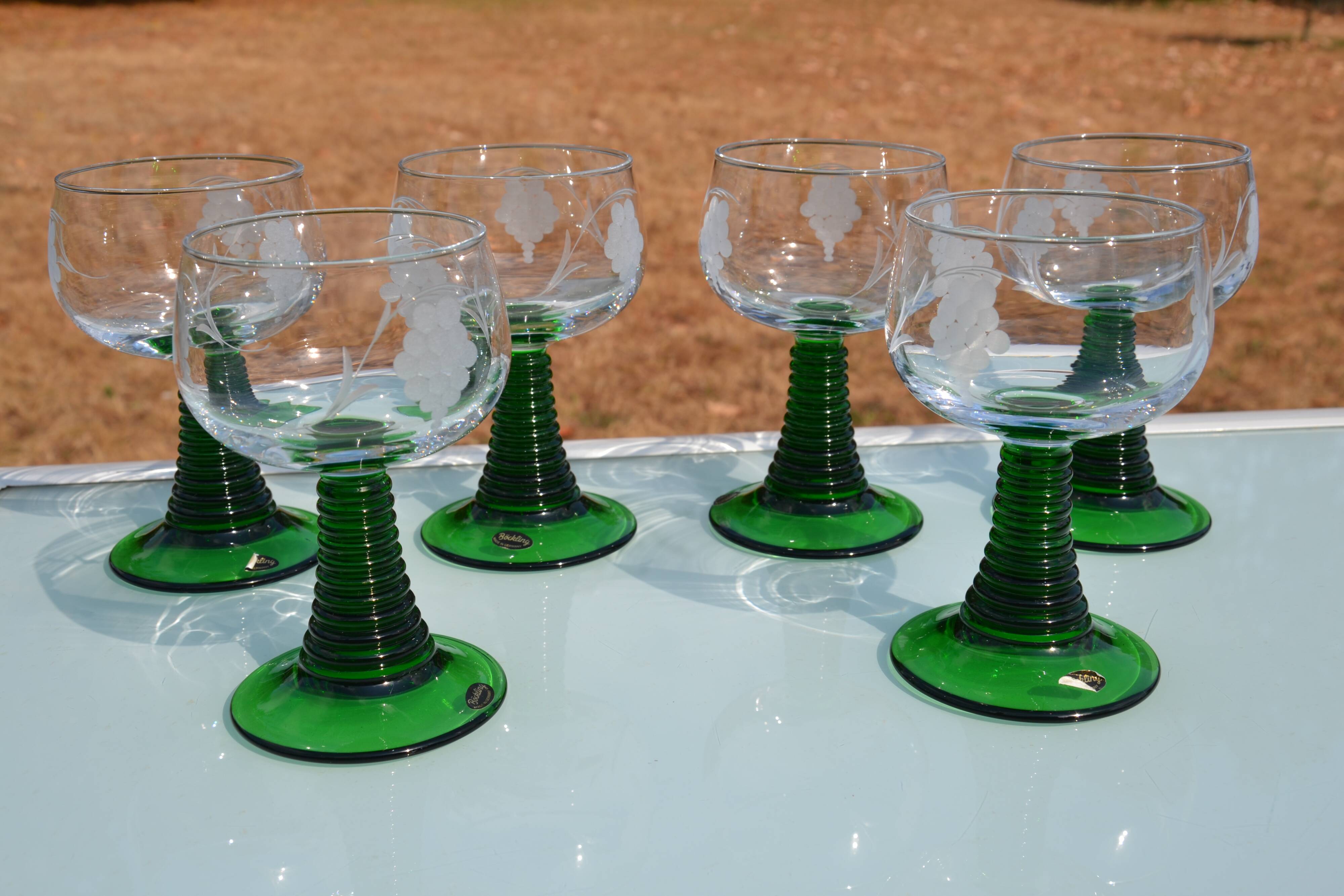 6 large engraved glasses Roemer Böckling Germany