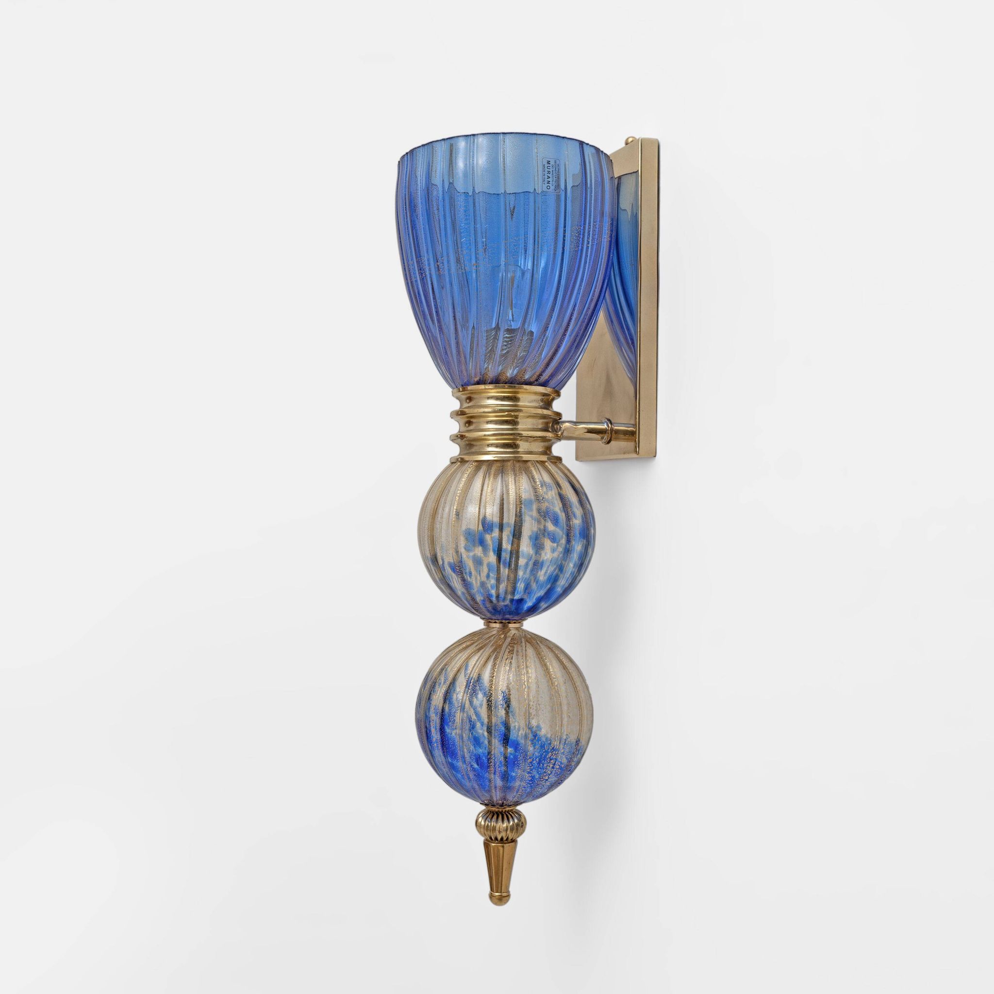 Pair of Murano Glass Blue Wall Sconces with Gold Dust Inclusions