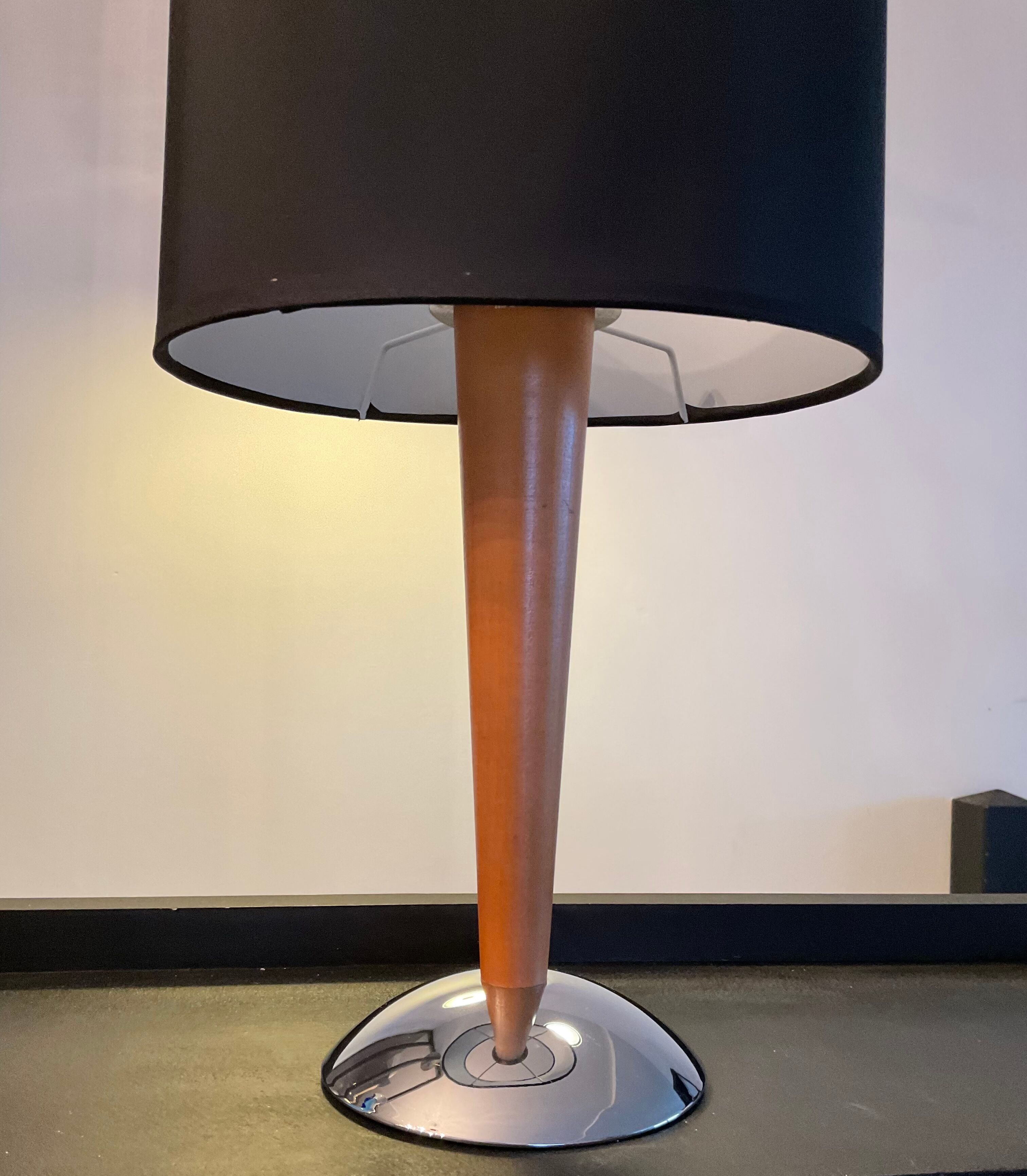 Scandinavian wood and metal lamp chrom from the 70s-80s