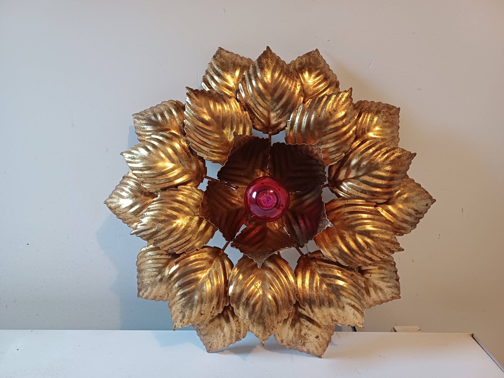 Vintage Gold Metal Wall or Ceiling Light "Sun"