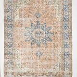 7x10 Turkish Blue & Peach Handmade Persian Rug, 220x304Cm