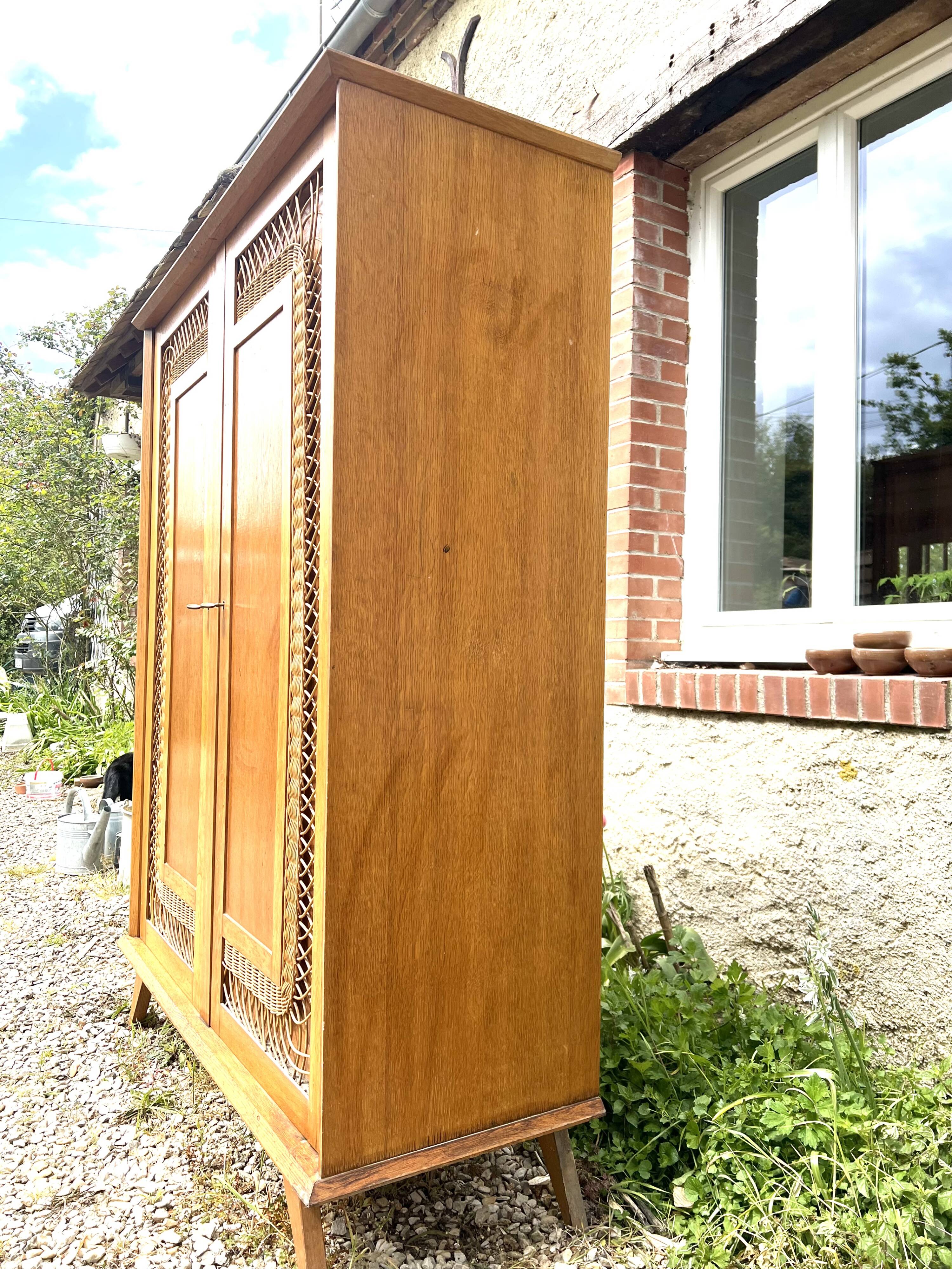 Parisian wardrobe in wood and rattan