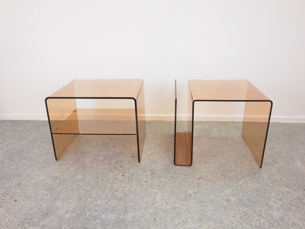 Pair of vintage smoked lucite perspex side tables