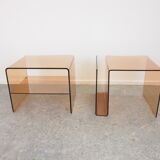 Pair of vintage smoked lucite perspex side tables