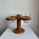Vintage Mid Century Large Wood Candelabra With Four Glass Cups
