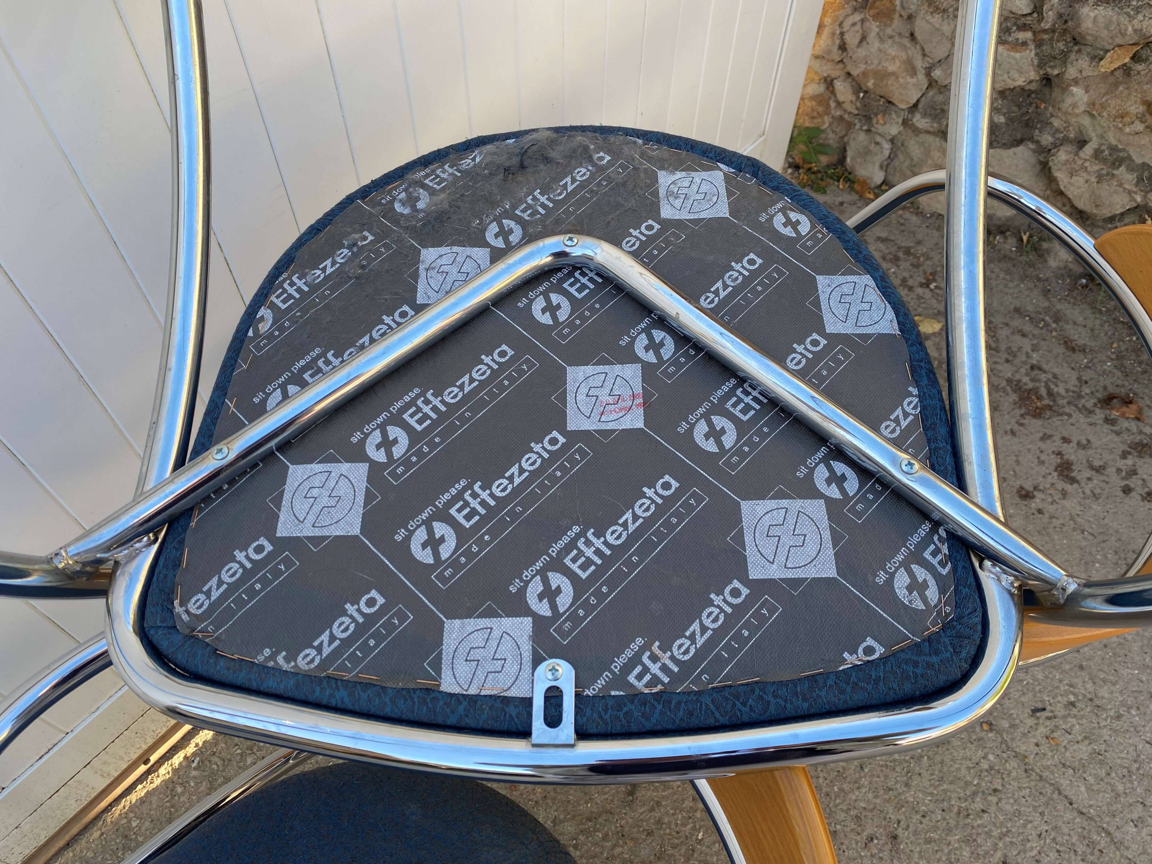 Set of 4 chairs with armrest Effezeta chrome blue fabric and wood an2000