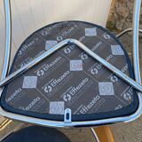 Set of 4 chairs with armrest Effezeta chrome blue fabric and wood an2000