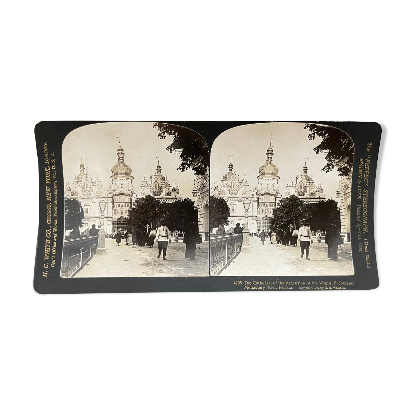 Old photography stereo, stereograph, luxury albumine 1903 Pecherskoi Monastery, Russis