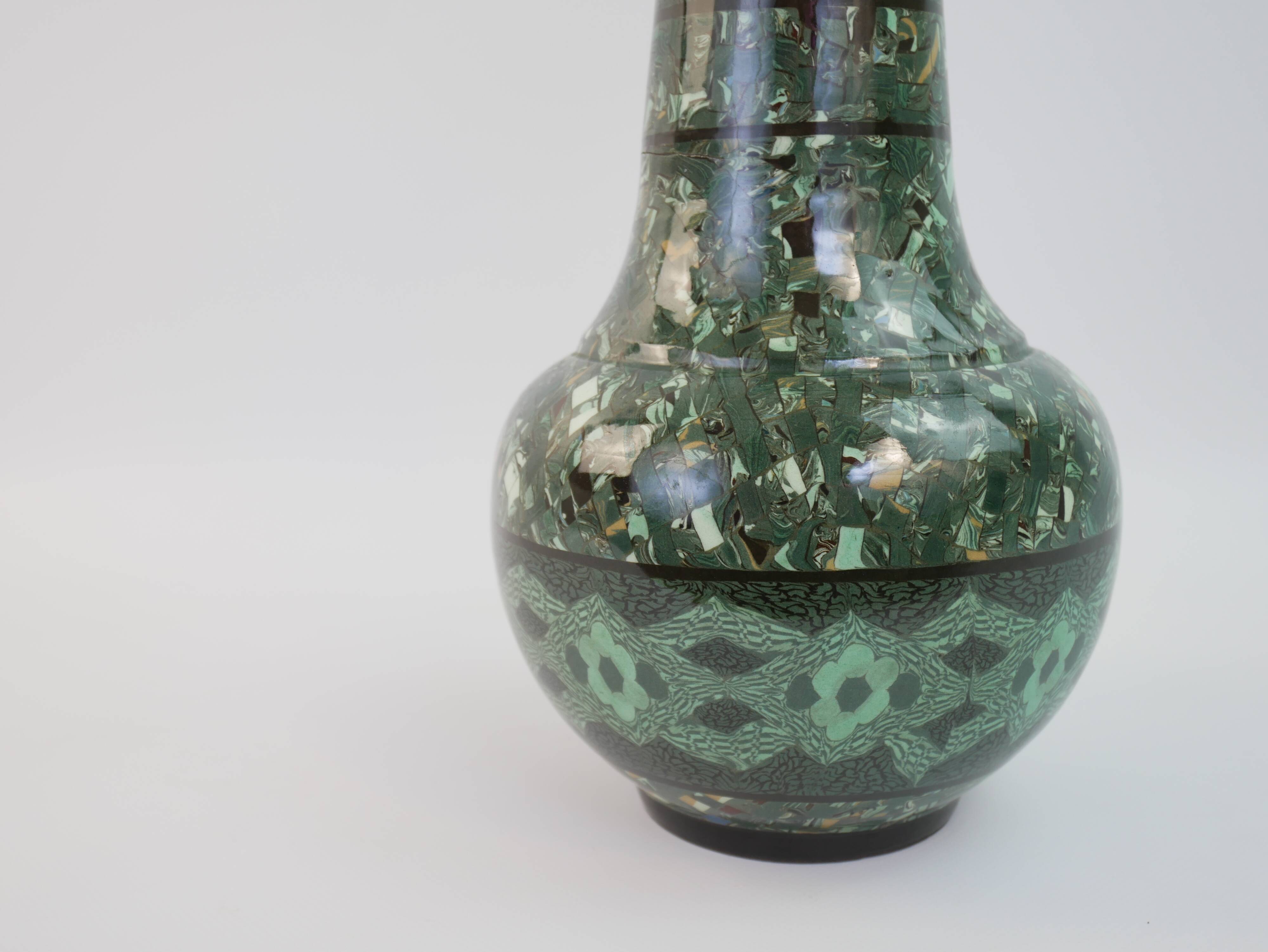 Grand vase en céramique terre-mêlée verte de Jean Gerbino Vallauris
