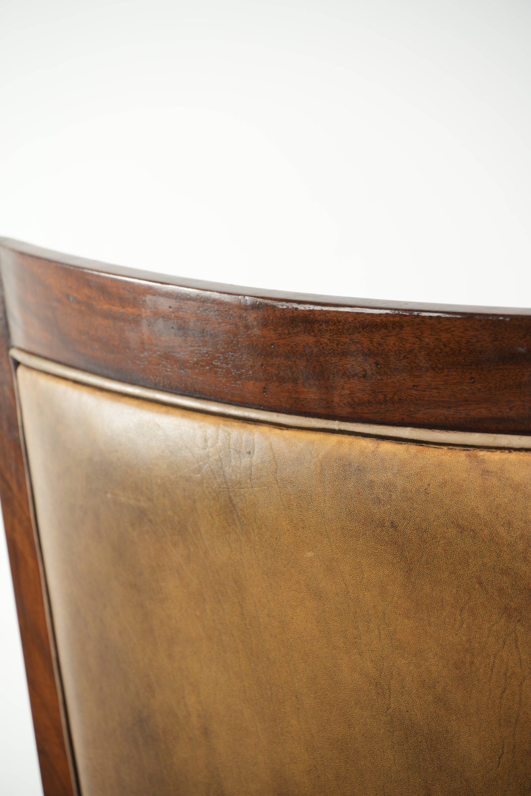 Cognac-coloured Art Deco design armchair made of sheepskin with a high back