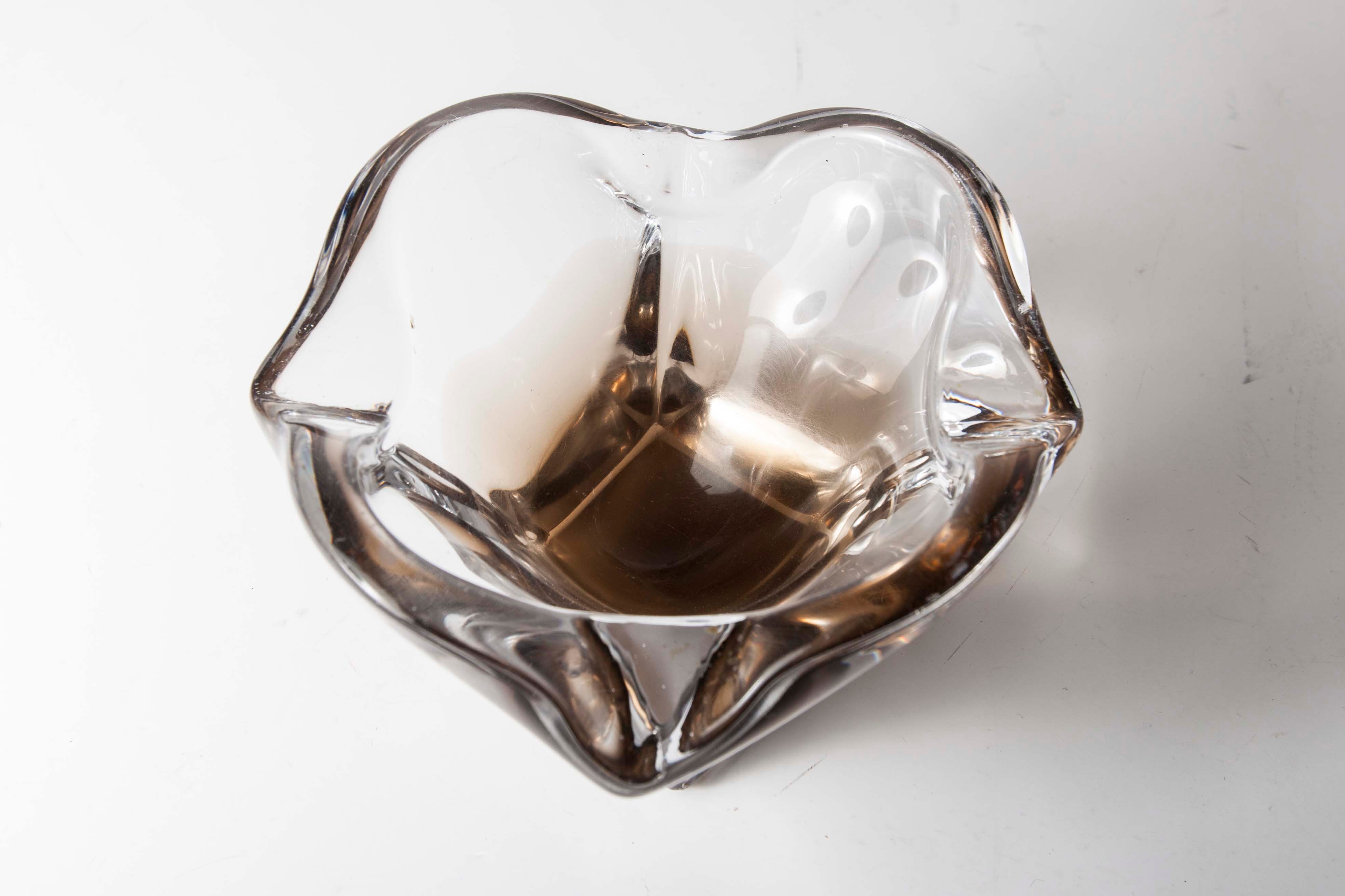 Murano ashtray transparent and smoked flower shape