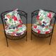 Paire de fauteuils Vintage en fer forgé avec coussins a motifs tropicaux