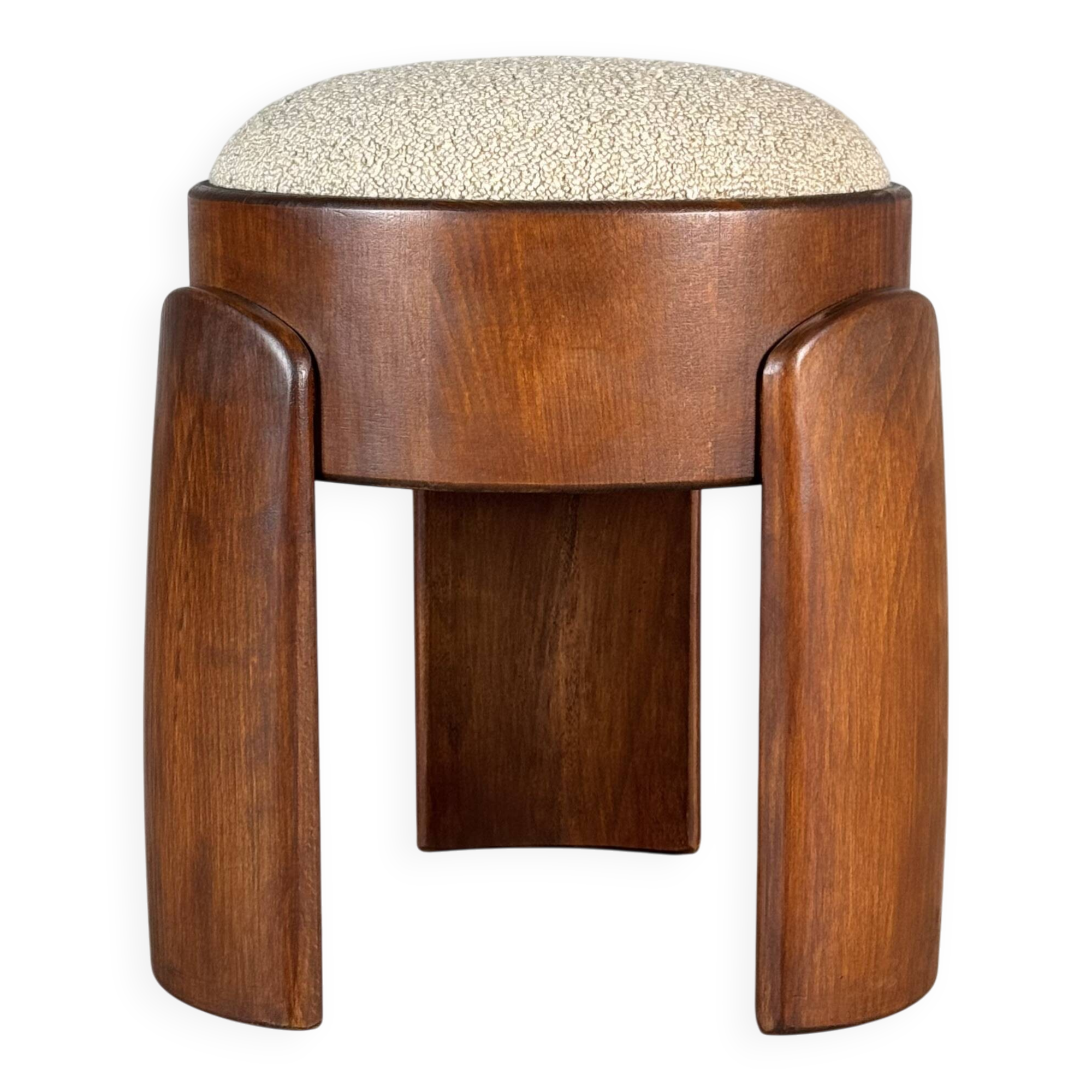 Sculptural Ash Wood Stool with Dedar Milano Bouclè