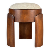 Sculptural Ash Wood Stool with Dedar Milano Bouclè