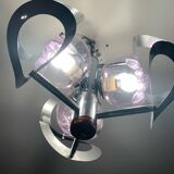 Lustre Mazzega 3 Feux Globes Murano Mauves Space Âge 70’s Chrome