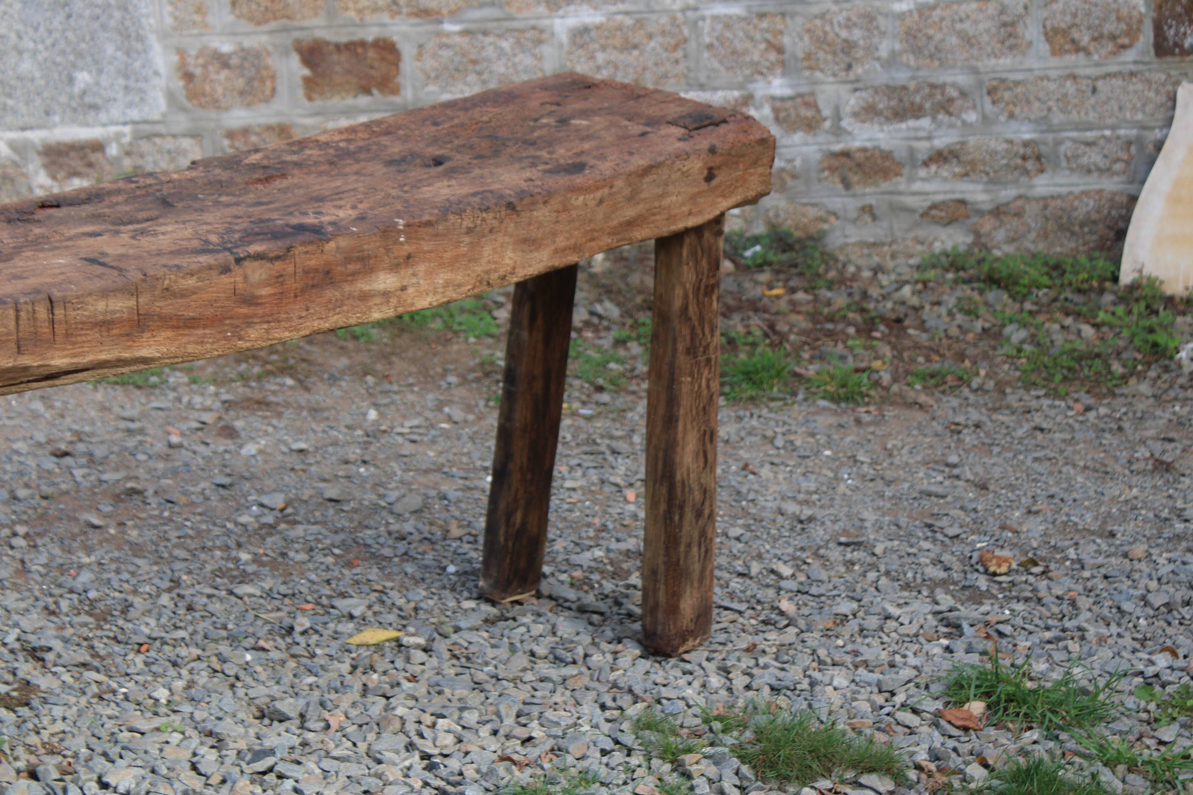 Old solid wood workbench – character console, thick top – 165 cm