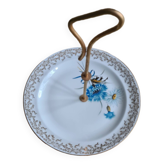 Ancien plateau à fromages en porcelaine de Limoges motif fleurs