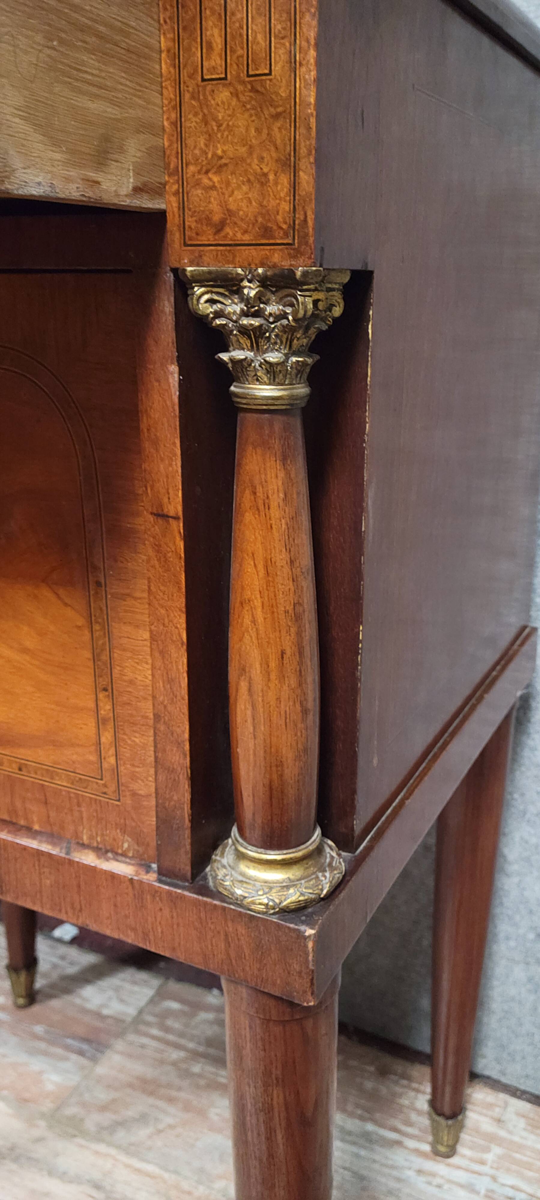 Empire/Restoration style bedside table, mahogany and burl