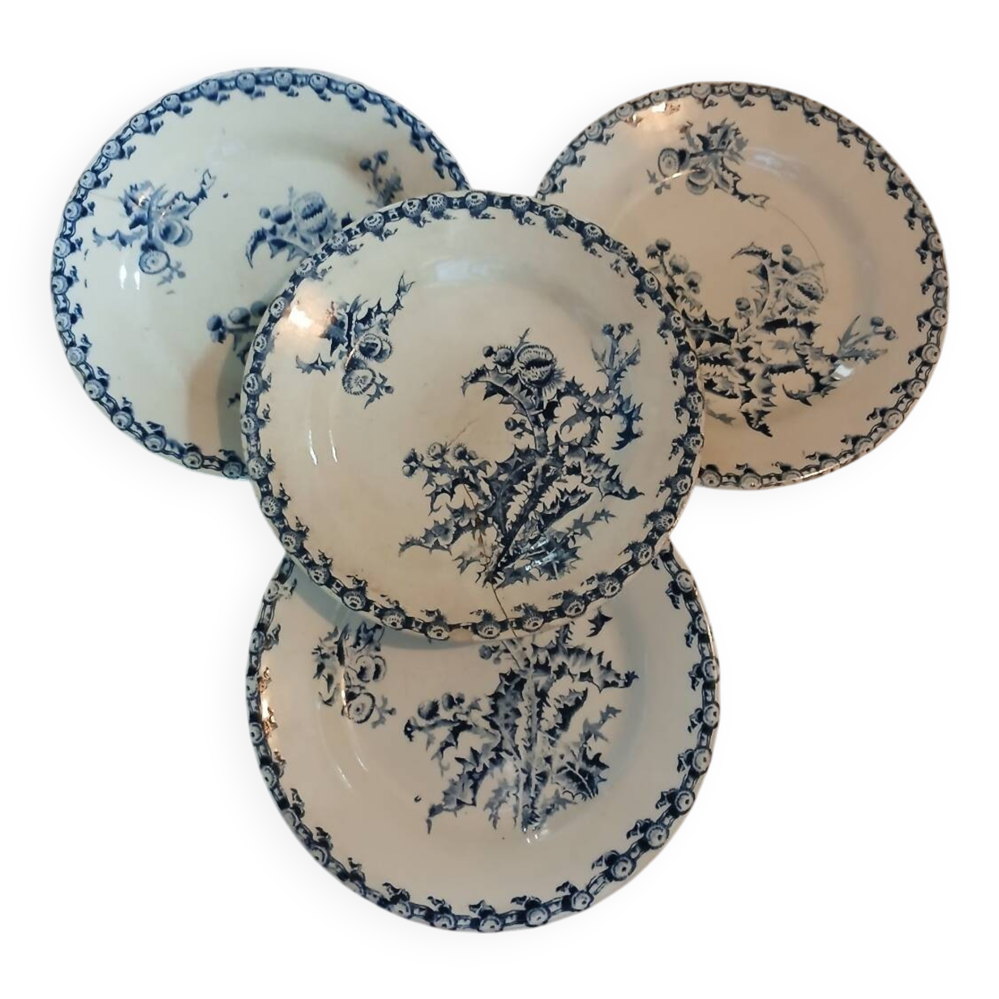 4 flat plates "thistles" from gien