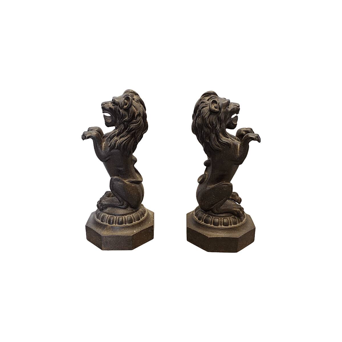 Victorian Cast Iron Lions On Pedestals, late 1800s