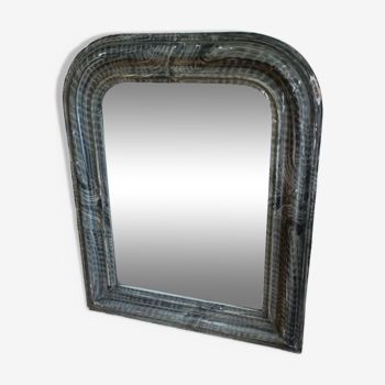 Miroir cadre bois plâtre noir patiné