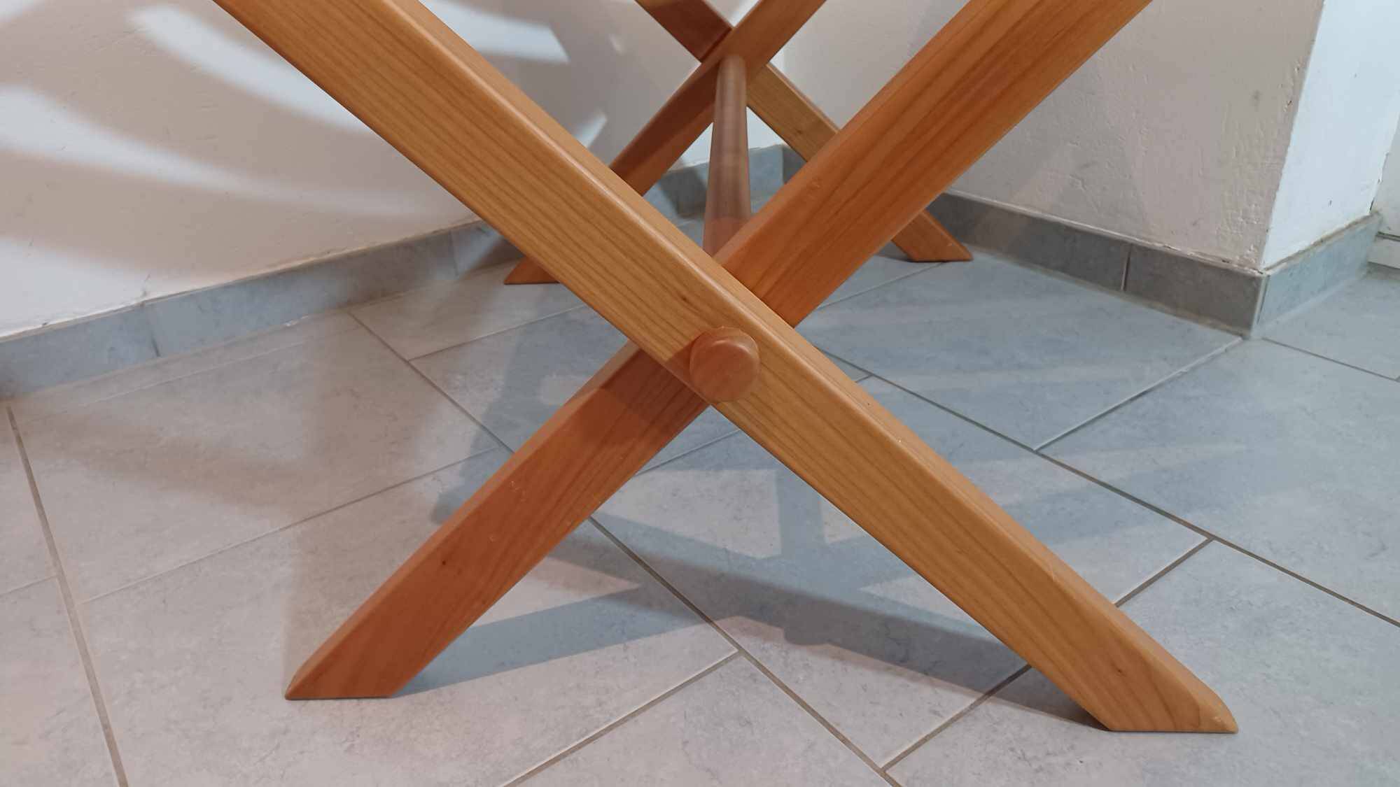 Hocker / Puff Leder & Holz années 1970