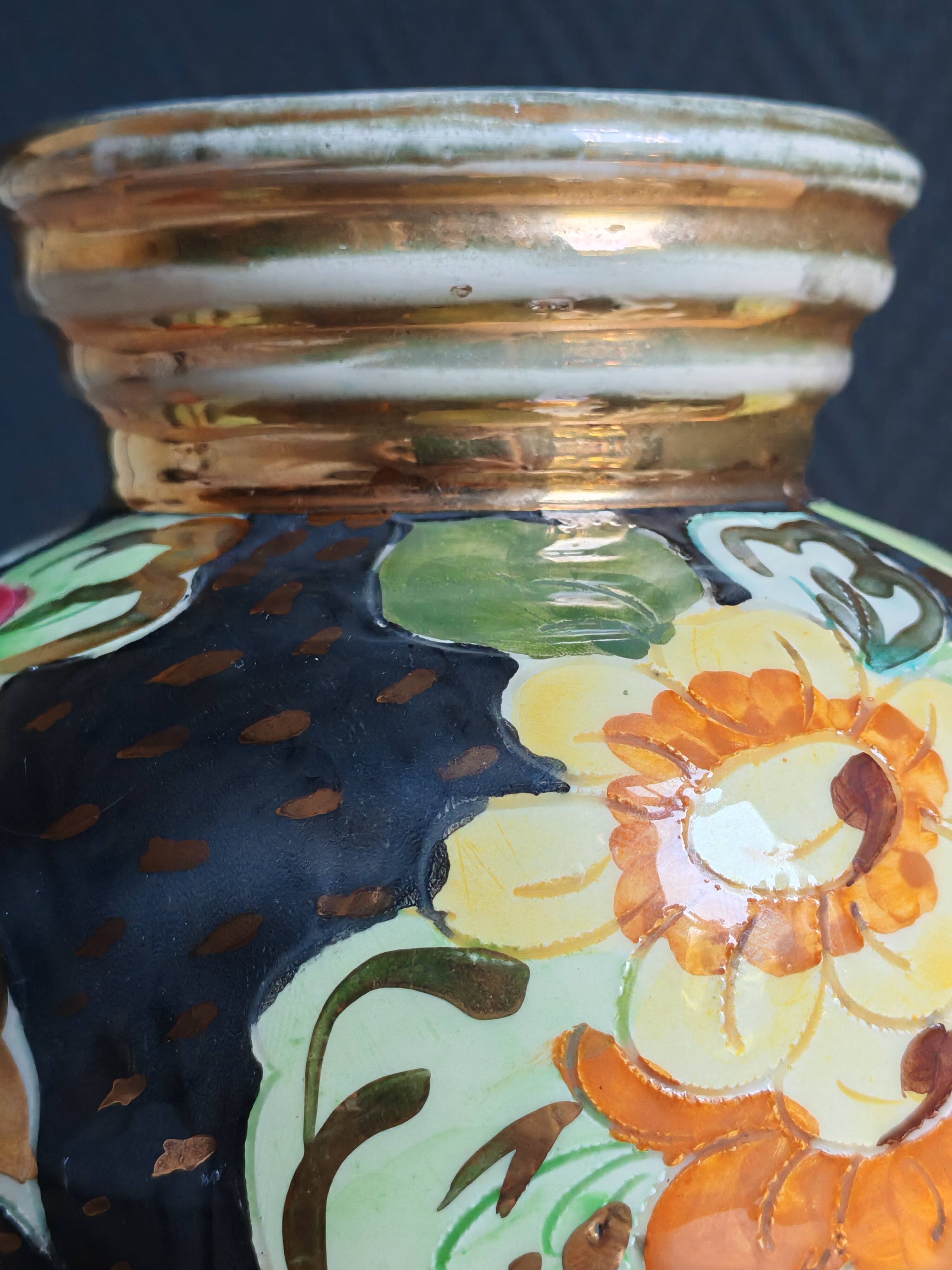 Vintage Ceramic Vase Arte Veneziana, Hand-Painted Flower Decor
