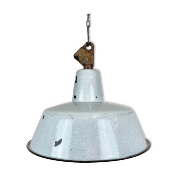 Suspension en émail gris industriel avec plateau en fonte années 1960