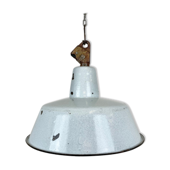 Industrial Grey Enamel Factory Lamp with Cast Iron Top, 1960s