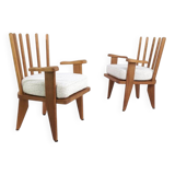 Oak and Fabric Dining Chairs Attributed to Guillerme&Chambron