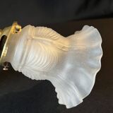 20th century Louis XVI style swan neck wall light in arabesque bronze and pleated glass tulip.