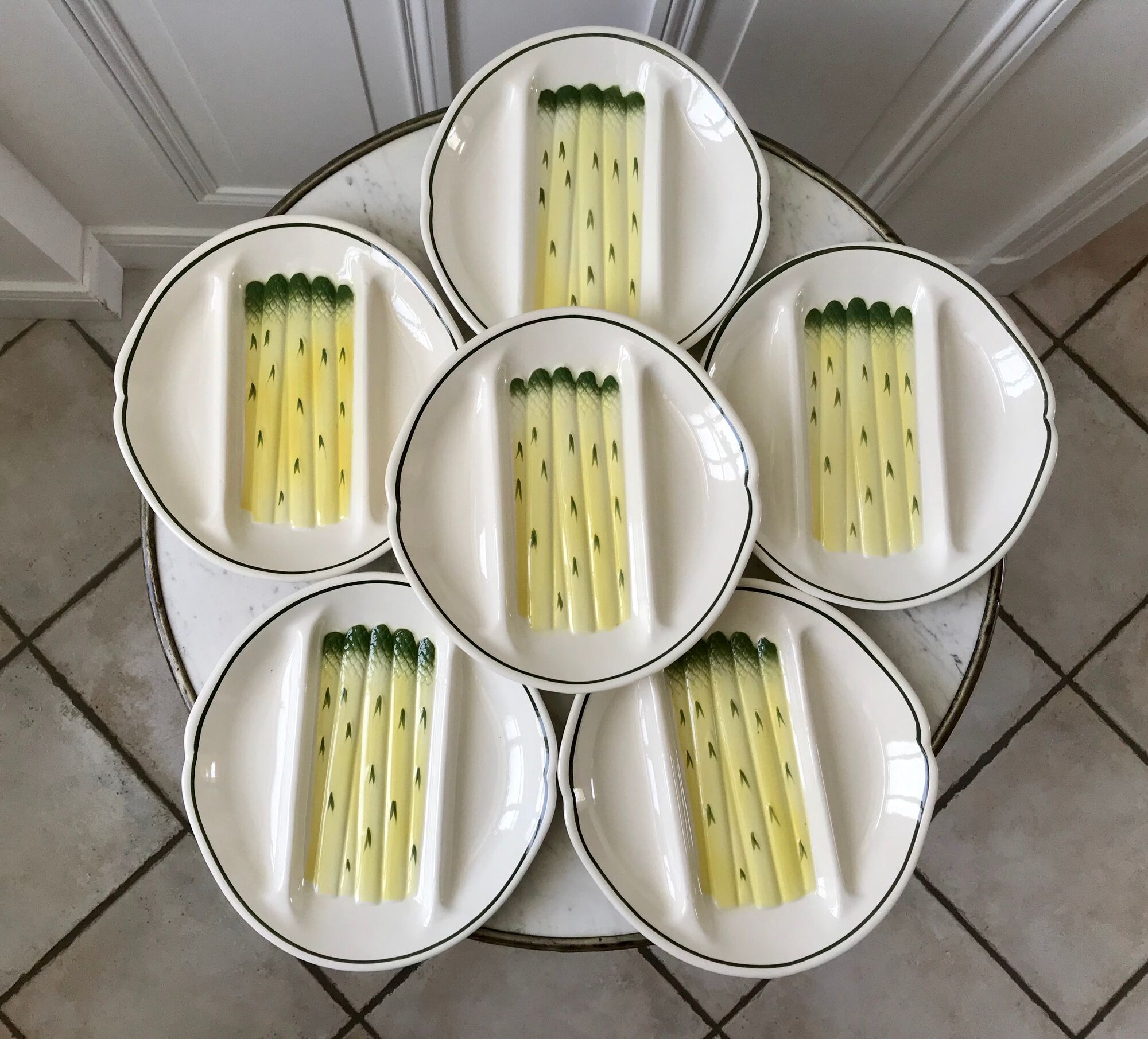 Set of 6 asparagus plates in salins slurry model Auxonne old