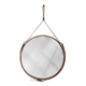 Handmade J. Adnet style mirror in brown vegetable-tanned leather, ø 45 cm