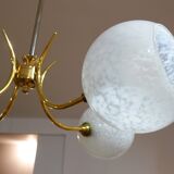 Chandelier 4 branches golden opalins globes speckled