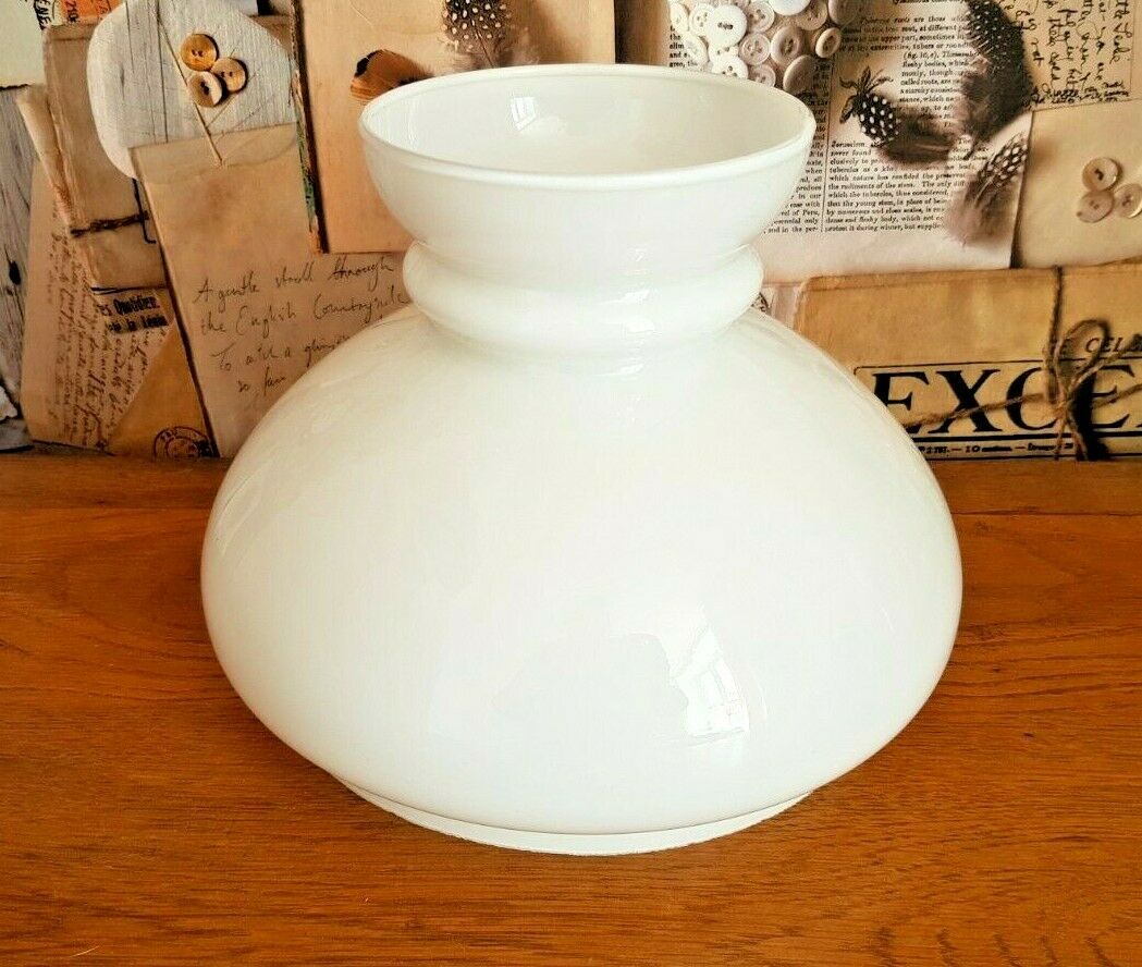 Vintage French White Opaque Round Glass Lantern Replacement Shade 3543