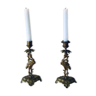 Pair of art deco candle holders heron