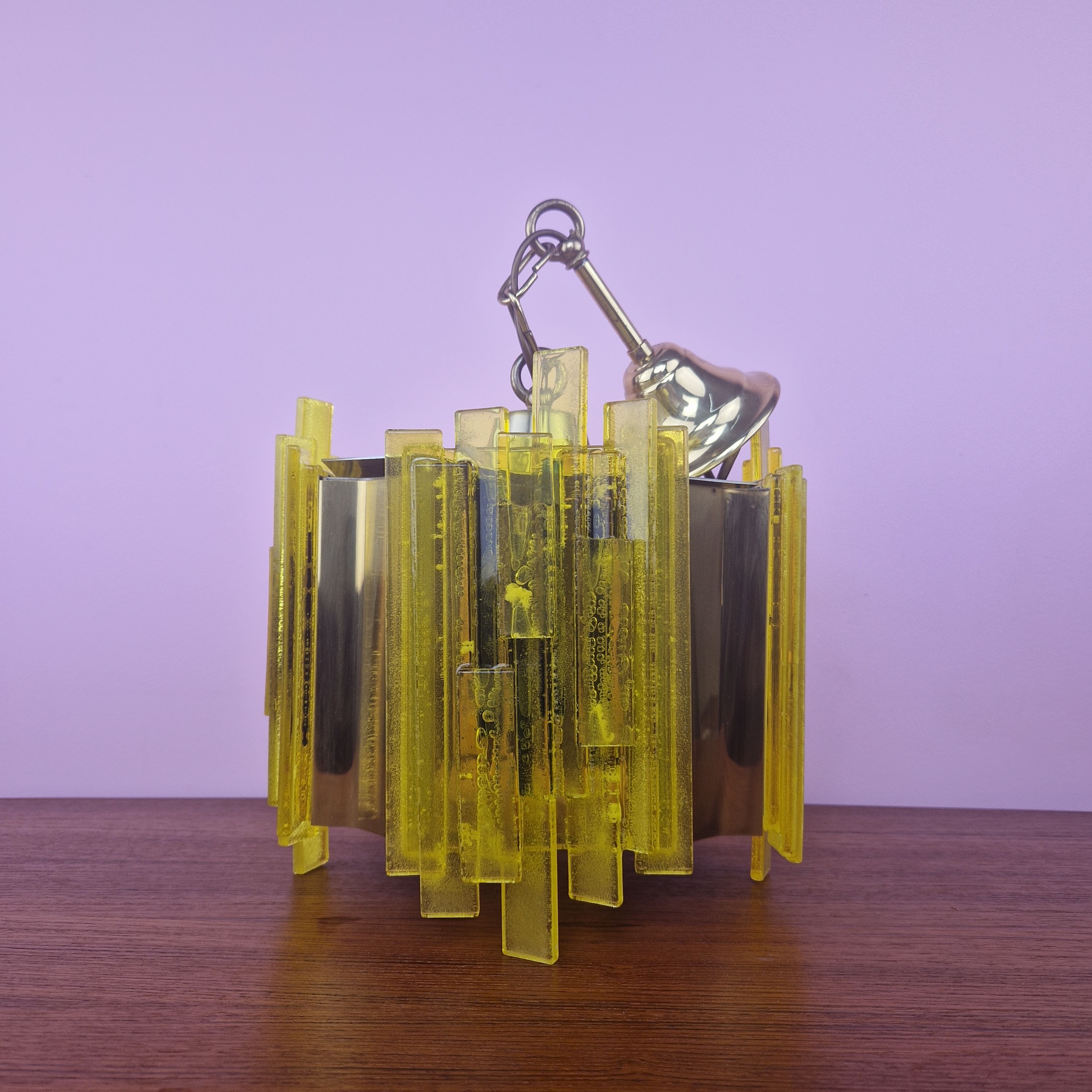 Acrylic and Brass Pendant Lamp by Claus Bolby for CEBO Industri, Denmark, 1960s