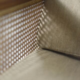 Mid-century modern Scandinavian mahogany armchair with French wicker by Bernt Petersen.