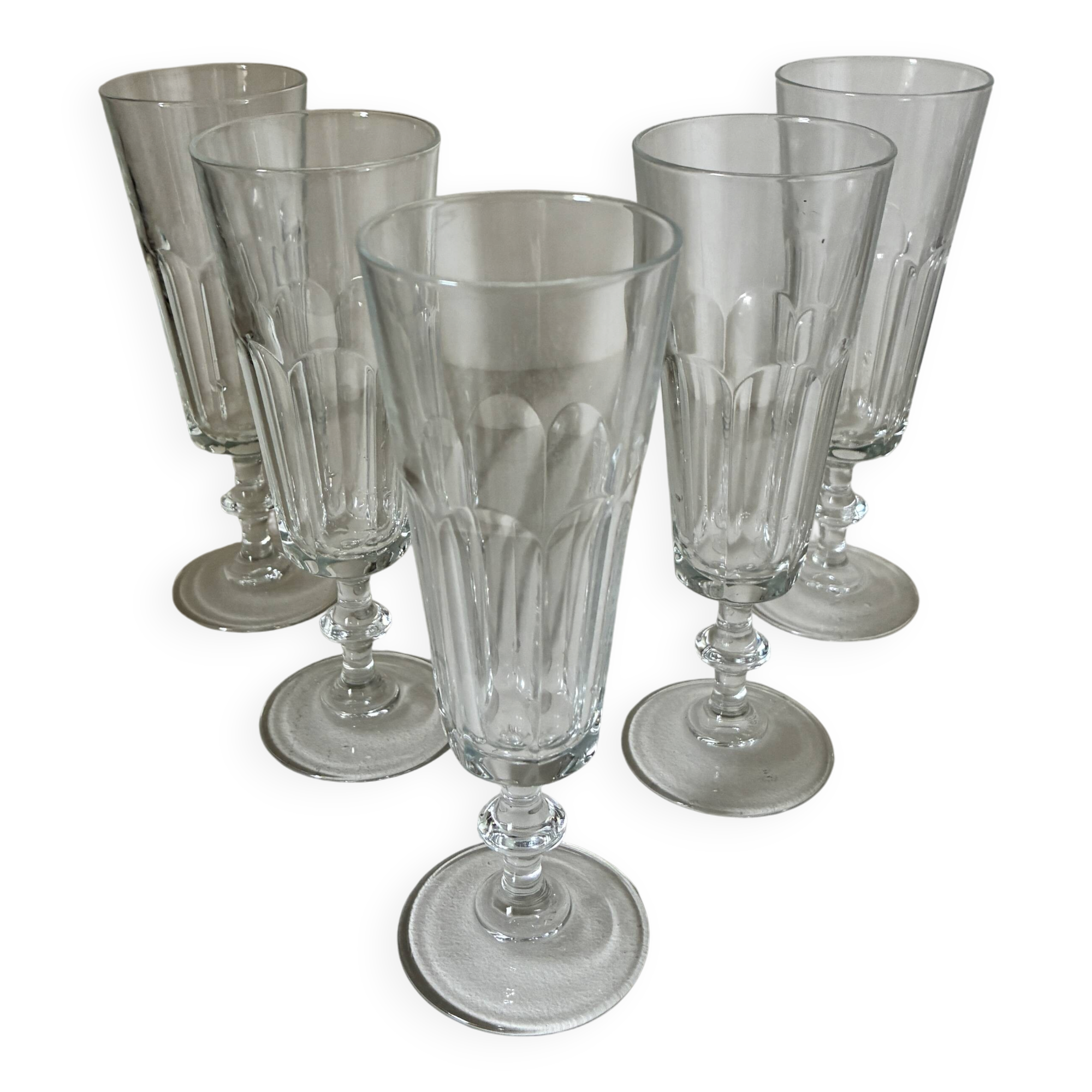 Set of antique faceted champagne flutes