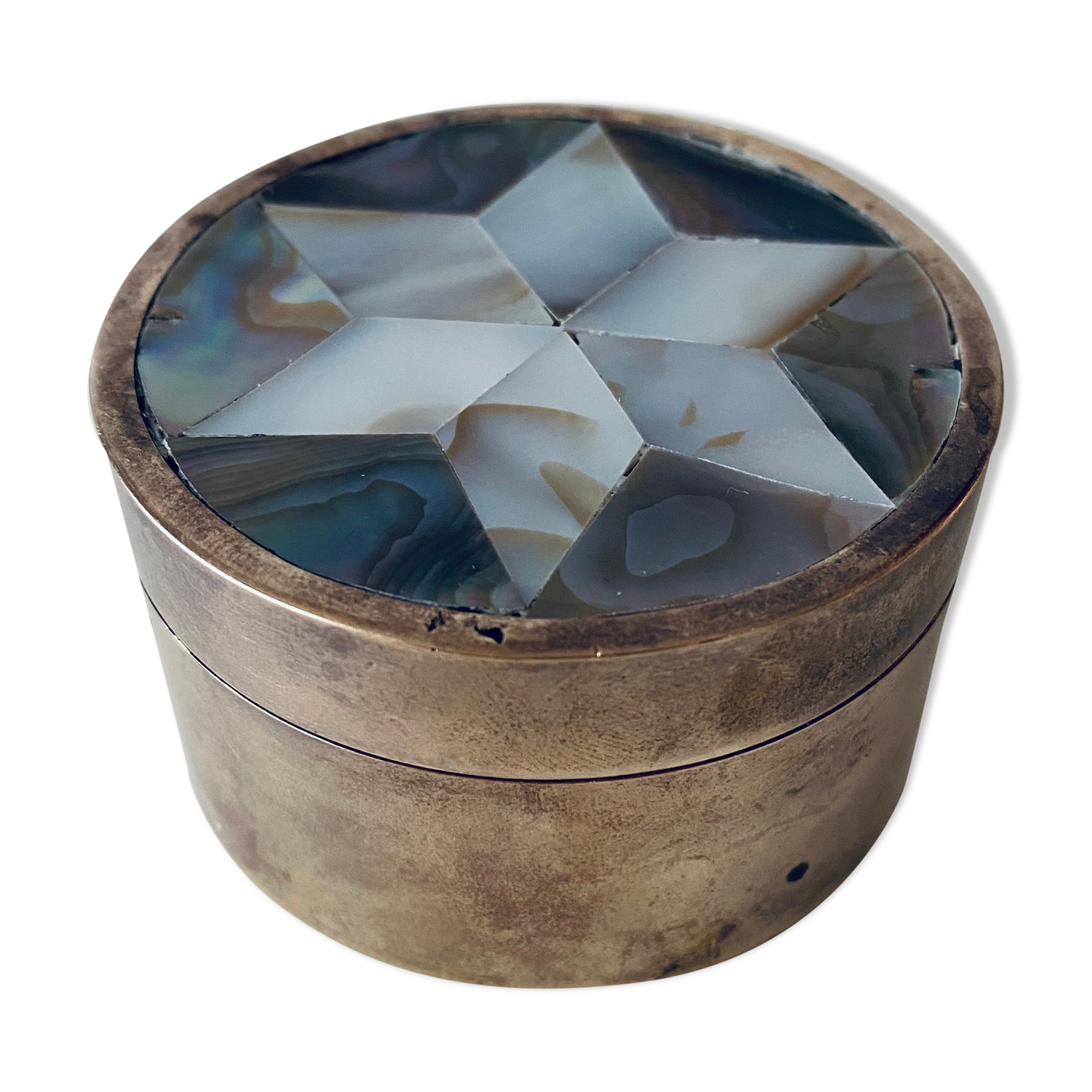 Vintage mother-of-pearl and brass box