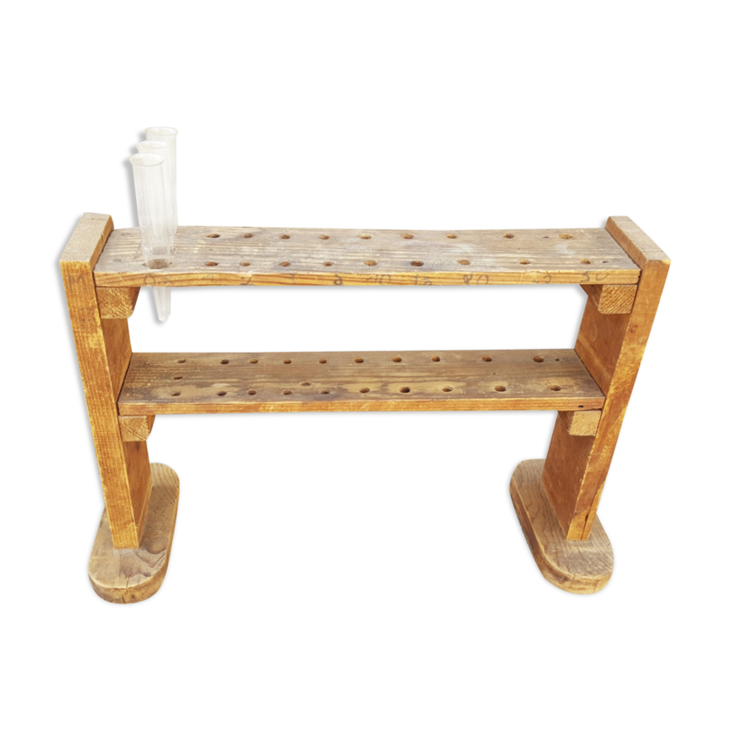Furniture: test tube shelf, wood, vintage