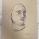 Signed drawing, charcoal study of a woman's face for workshop plaster.