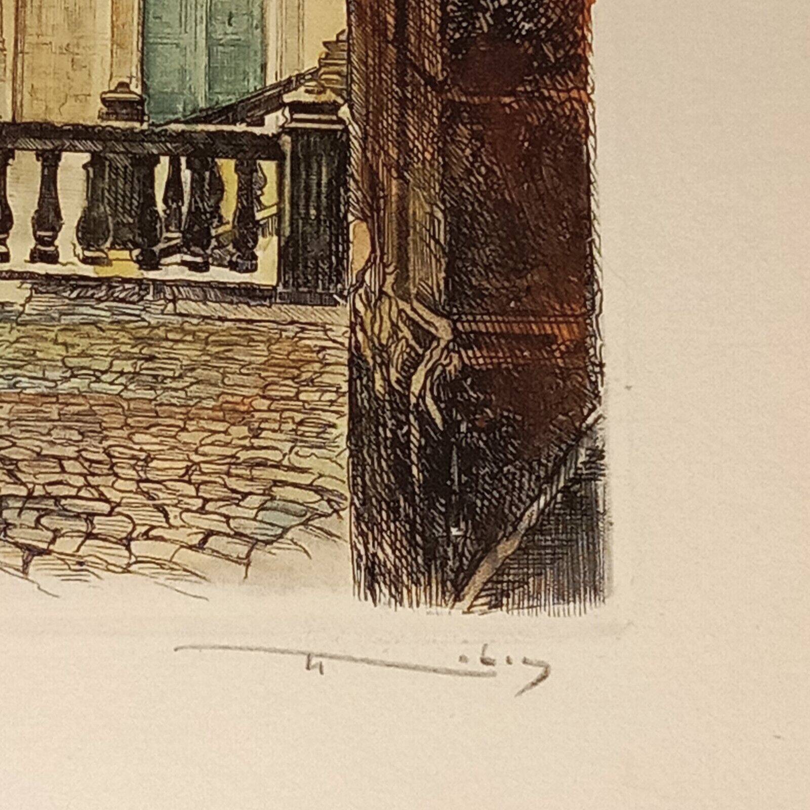 Joigny Old House Porte Saint Jean Colored etching signed Léopold Robin