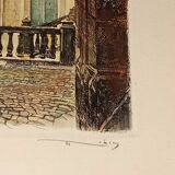 Joigny Old House Porte Saint Jean Colored etching signed Léopold Robin